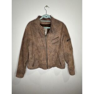 Robert Phillipe New York Brown Leather Moto Bomber Jacket sz M Unisex